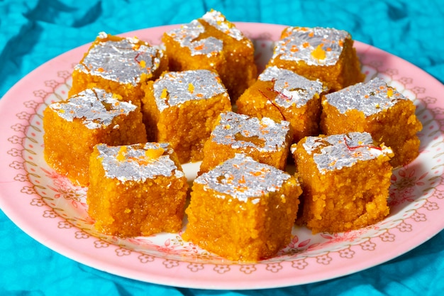 Indian Sweet Food Mung Dal Chakki of Moong Dal Barfi