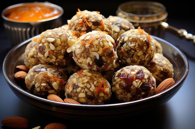 Indian sweet and healthy dry fruit laddu or laddoo