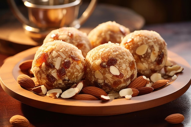 Photo indian sweet and healthy dry fruit laddu or laddoo