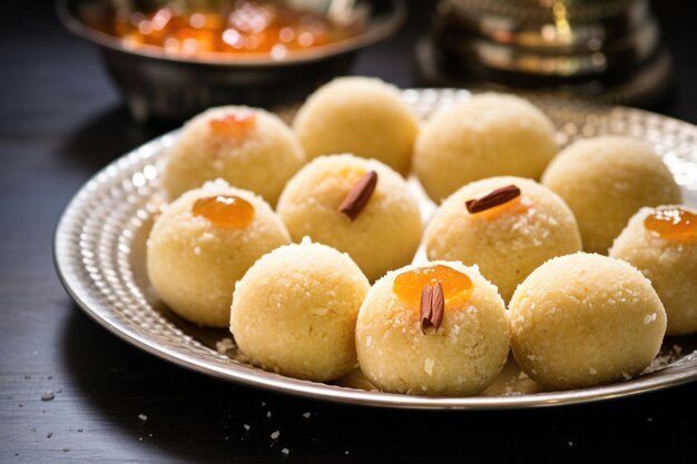 사진 인도의 달콤한 rawa laddu 또는 rava laddoo