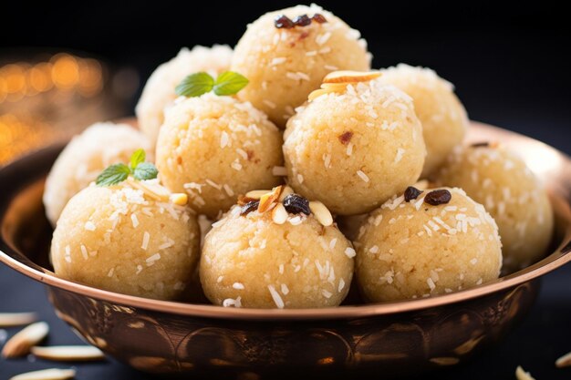 인도의 달콤한 rawa laddu 또는 rava laddoo