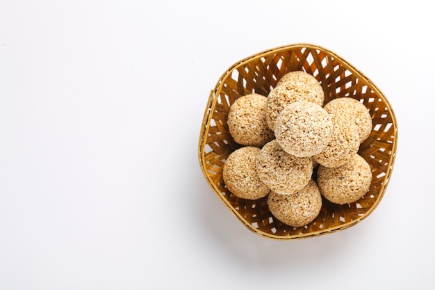 Indian sweet for traditional festival makar sankranti :Rajgira laddu made from Amaranth seed in Bowl