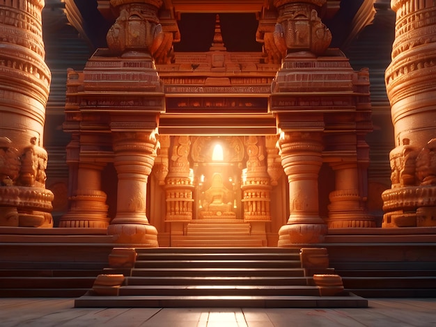 indian temple inside architecture with lamps