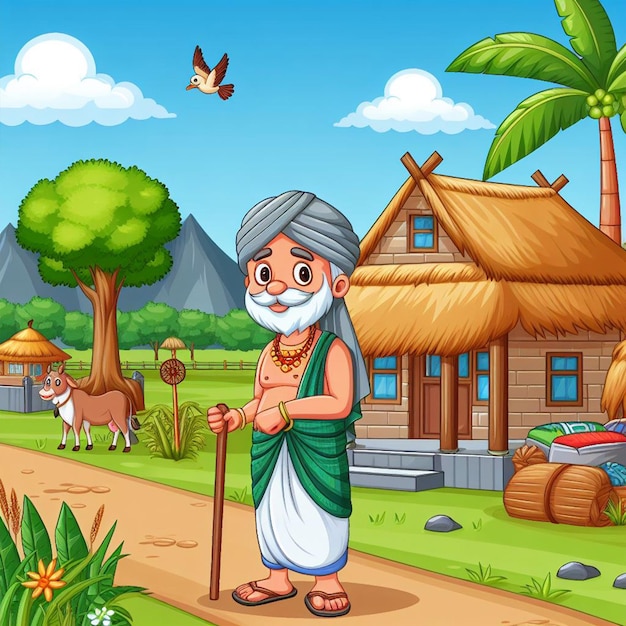 Indian Traditional Cartoon images of a person for kids book illustration and story book