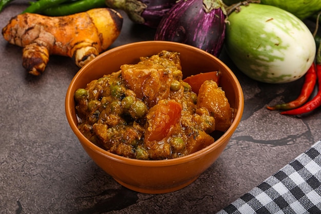 Indian traditional cuisine Aloo mutter potato with green peas