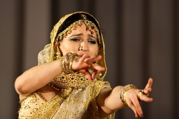 Indian traditional culture beautiful woman dancer exponent of\
indian classical dance bharatanatyam of tamil nadu state