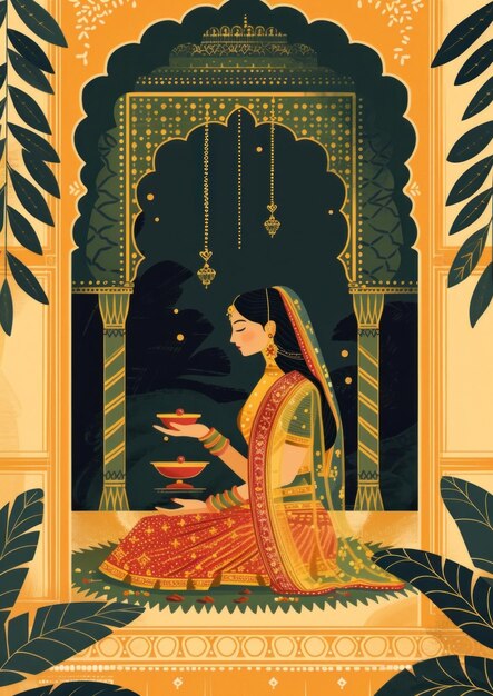 Photo indian traditional mughal pichwai art adult bride representation