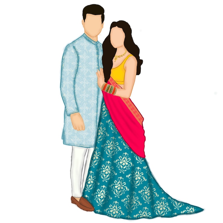 फोटो indian traditional wedding caricature art