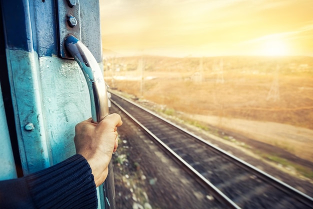 Indian train at sunset