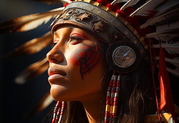 Photo indian tribe woman would be looking at the time