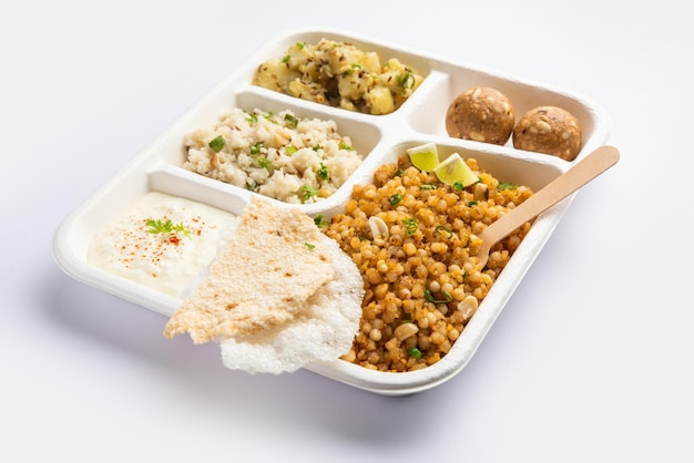 Indian Upwas thali fasting food platter or thali for home delivery or takeaway parcel for any Vrat