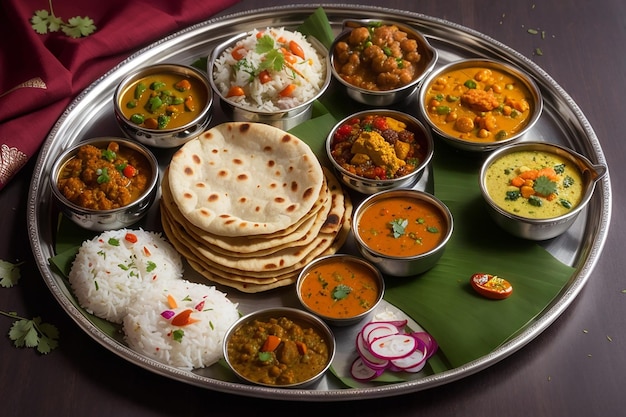 Photo indian upwas thali fasting food platter or thali for home delivery or takeaway parcel for any vrat