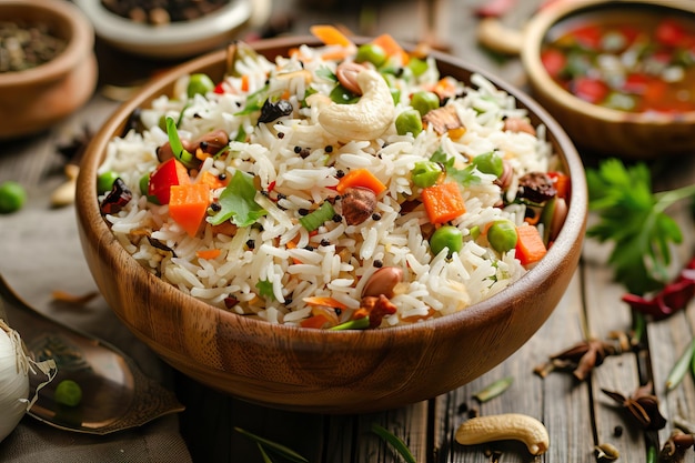 Indian Veg Pulav with Basmati rice vegetables nuts fruits