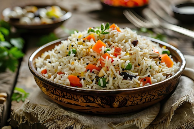 Indian Veg Pulav with Basmati rice vegetables nuts fruits