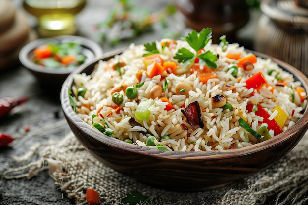 Indian Veg Pulav with Basmati rice vegetables nuts fruits