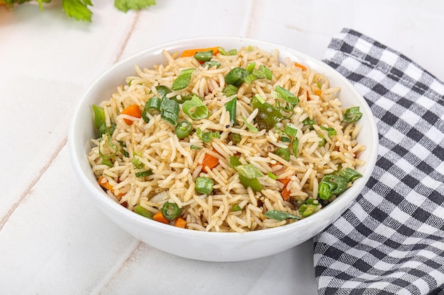 Premium Photo | Indian vegetarian cuisine rice with vegetables