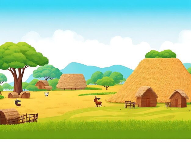 Indian village background illustration a beautiful village with farmlands