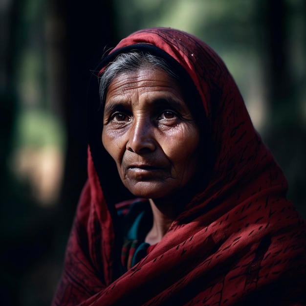 An Indian villager at a gathering in the forests of Himachal Pradesh generative ai