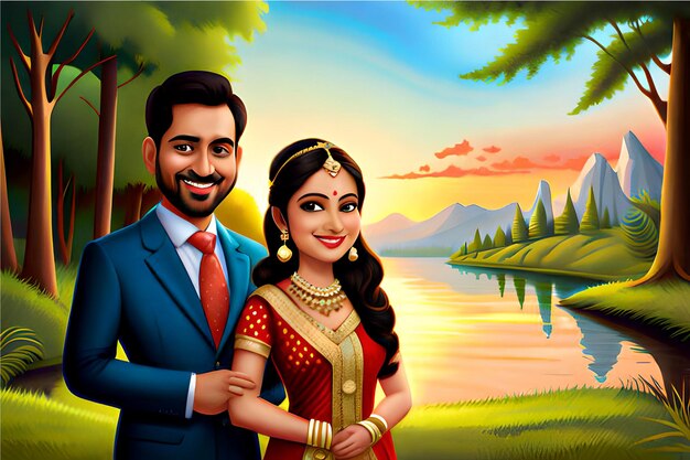 Indian wedding couple caricature