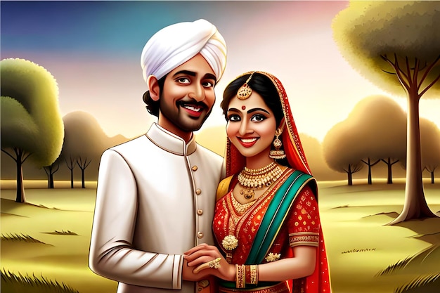 Indian wedding couple caricature