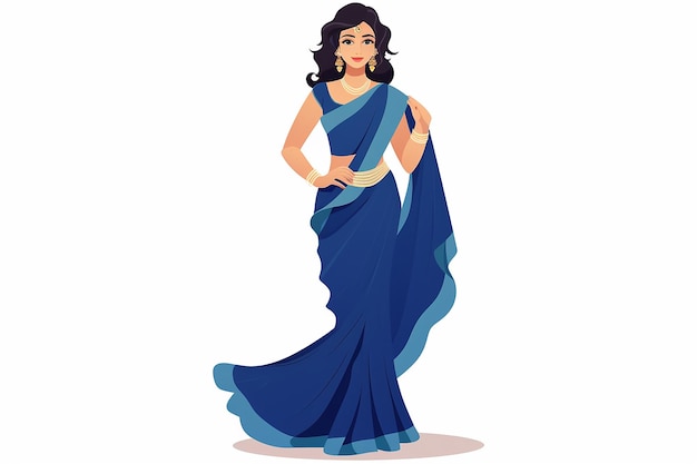 indian woman in blue dress flat design vector illustration isolated on white background
