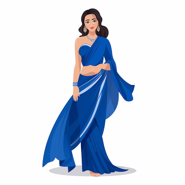 Photo indian woman in blue dress flat design vector illustration isolated on white background