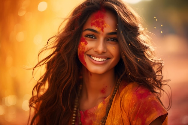 Indian woman celebrating Holi festival