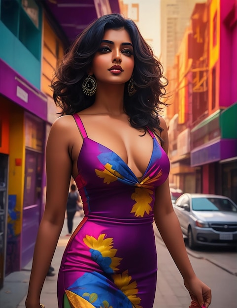 Indian woman in dress on the street