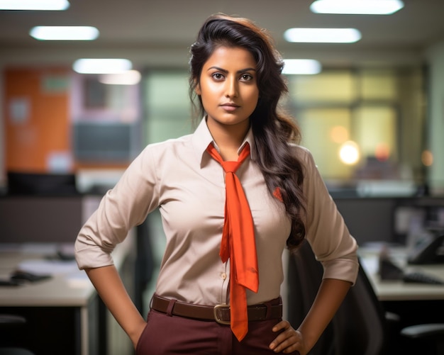 an indian woman in an office with her hands on her hips