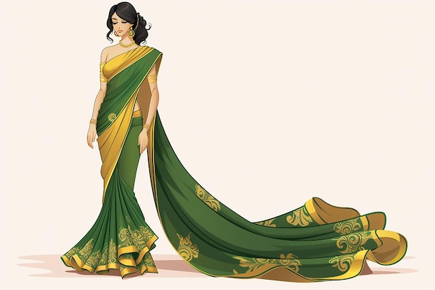 Индийская женщина в рисунке сари плоский дизайн вектора на белом фоне