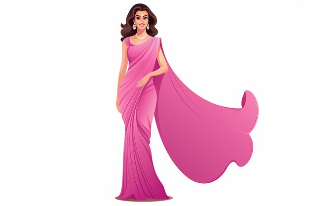 Photo indian woman in pink saree flat design vector illustration on isolated background