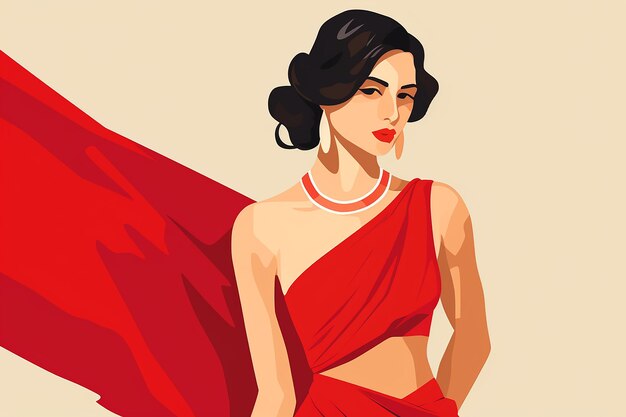 Indian woman in red saree vector illustration isolated on white background flat design