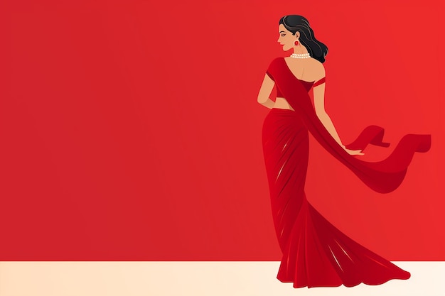 Indian woman in red saree vector illustration isolated on white background flat design