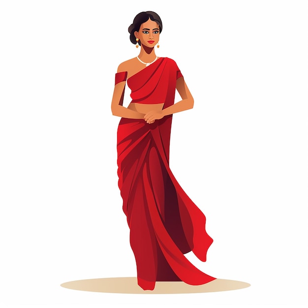 Foto donna indiana in saree rosso illustrazione vettoriale isolata su sfondo bianco disegno piatto
