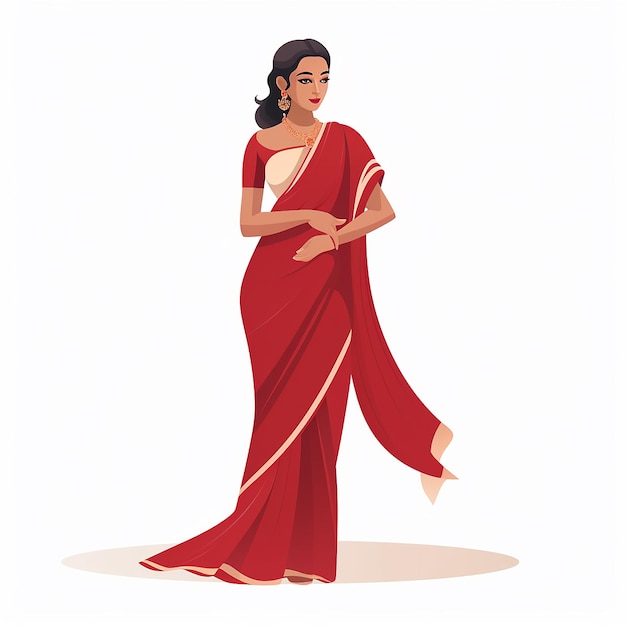 Foto donna indiana in saree rosso illustrazione vettoriale isolata su sfondo bianco disegno piatto