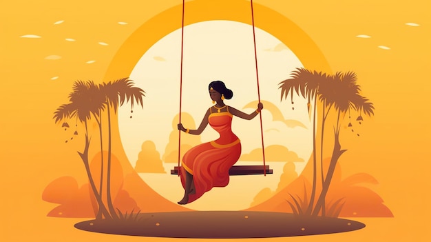 Indian woman sitting on a swing vector illustration Generative ai