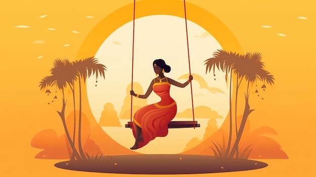 Indian woman sitting on a swing vector illustration generative ai