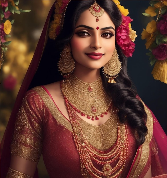 Indian woman in wedding lahenga Indian bride close up generative ai