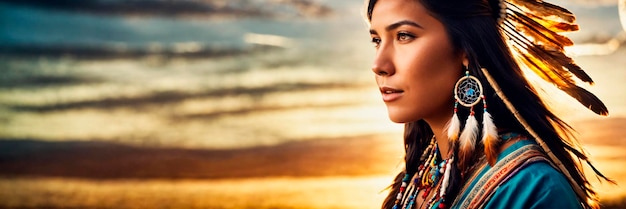 Photo indian woman with dream catcher on her neck selective focus