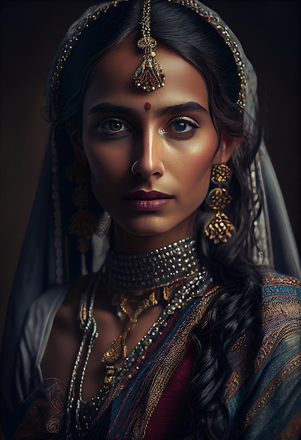 An Indian woman with a necklace and jewelry