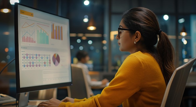 Indian woman working at computer