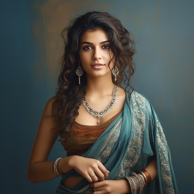 Indian women wearing saree posing on dark background professional photoshoot