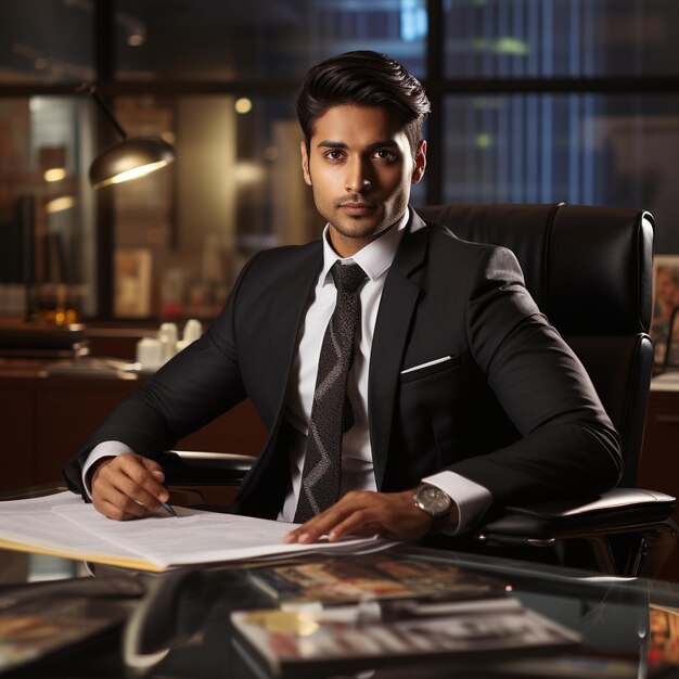 Индийский молодой предприниматель-мужчина в офисе