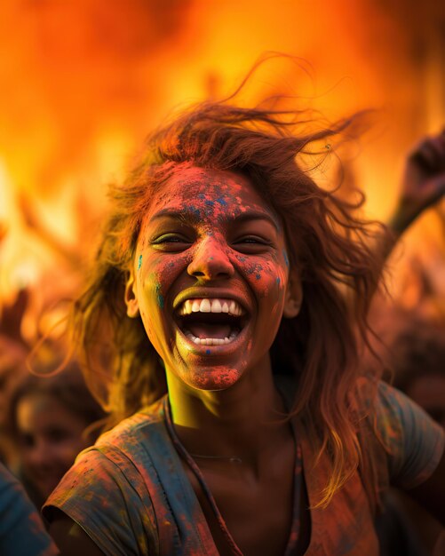 Indian young woman celebrating Holi festival with traditional dresses and ornaments