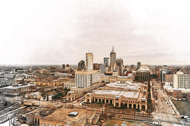 Photo indianapolis color pencil landscape