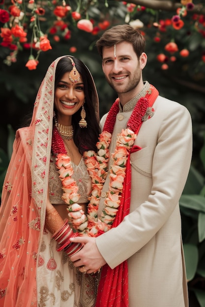 Indiase bruid en bruidegom bij een feestelijke ceremonie Indiase bruiloft