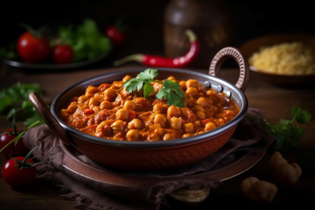 Indiase channa masala pan Gekookte kikkererwten curry met tomatensaus Genereren ai