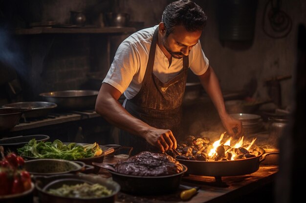 Indiase chef-kok maakt een verrukkelijke maaltijd Generatief door Ai