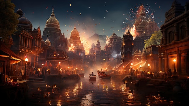 Indiase festival achtergrond met diya en nacht decoratie