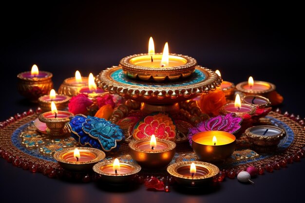 Indiase festival diwali diwali of deepawali achtergrond met diya en snoep